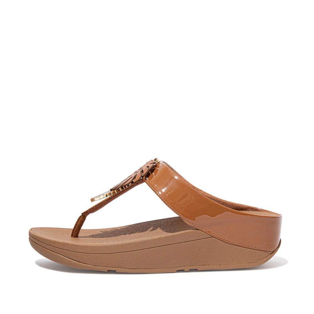 Fitflop Womens Sandals Brown - Fino Jungle-leaf Patent - MN4695283